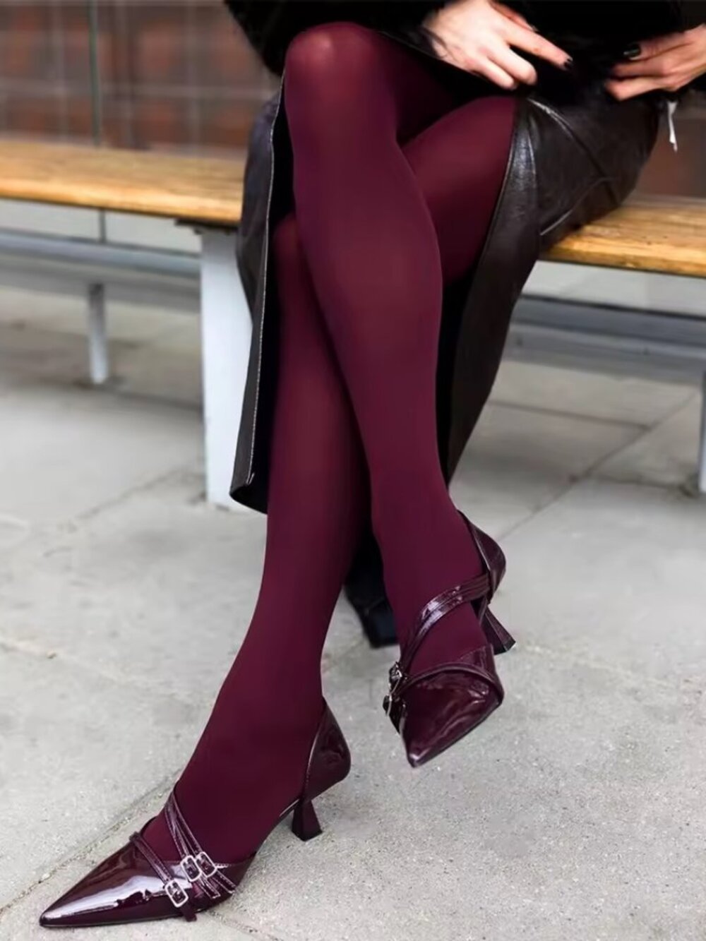Women's Candy Color Opaque Velvet Slimming Burgundy Tights Pantyhose Stockings - Picture 4 of 4